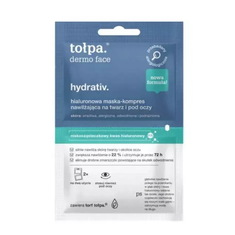 dermo face, hydrativ. Nawilżająca maska-kompres na twarz, szyję i pod oczy 2x6ml
