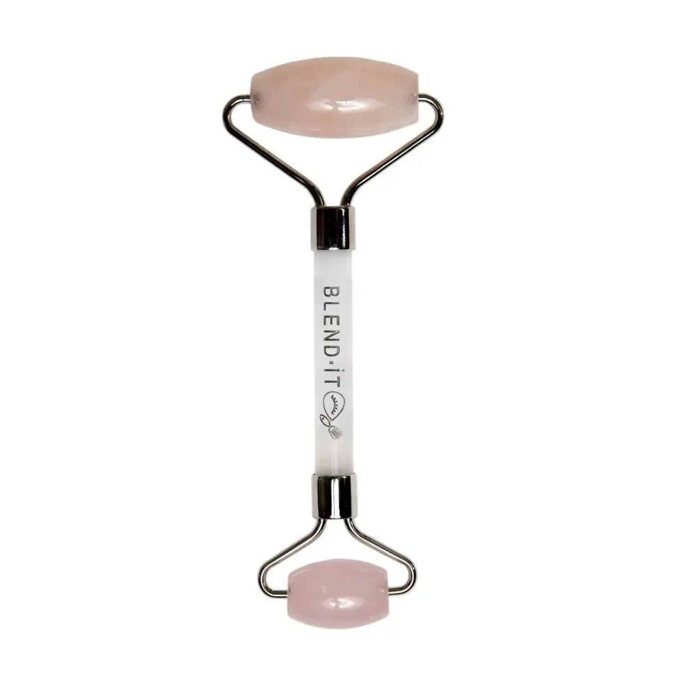 Light Rose Quartz & Silver Wałeczek do masażu twarzy z różowego i białego kwarcu