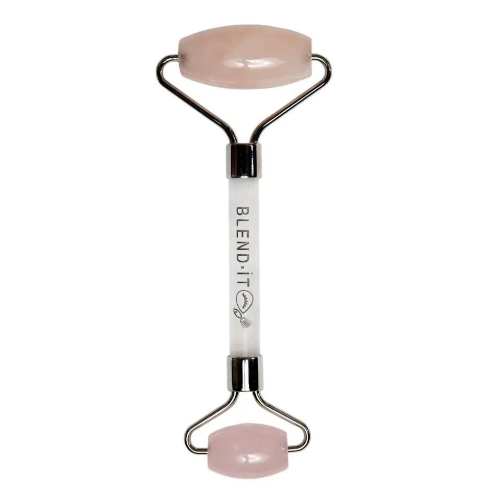 Light Rose Quartz & Silver Wałeczek do masażu twarzy z różowego i białego kwarcu