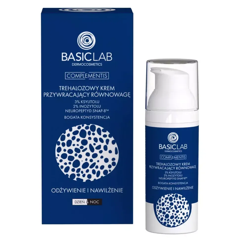 Odżywienie i nawilżenie Trehalozowy krem przywracający równowagę 3% ksylitolu, 2% inozytolu, neuropeptyd SNAP-8™ o BOGATEJ konsystencji 50ml