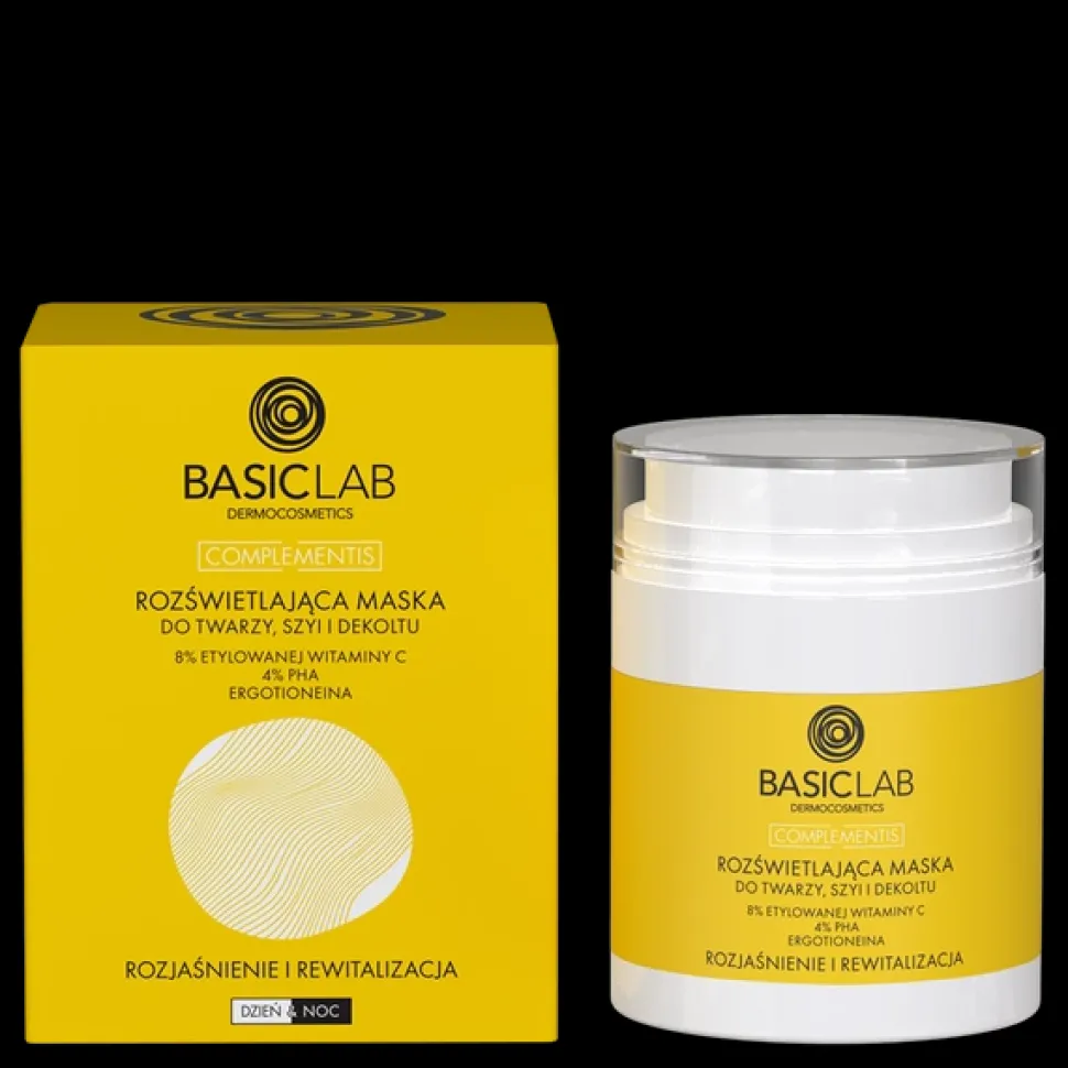 Rozjaśnienie i Rewitalizacja Rozświetlająca maska do twarzy, szyi i dekoltu, 8% Etylowanej Witaminy C, 4% PHA, Ergotioneina 50ml