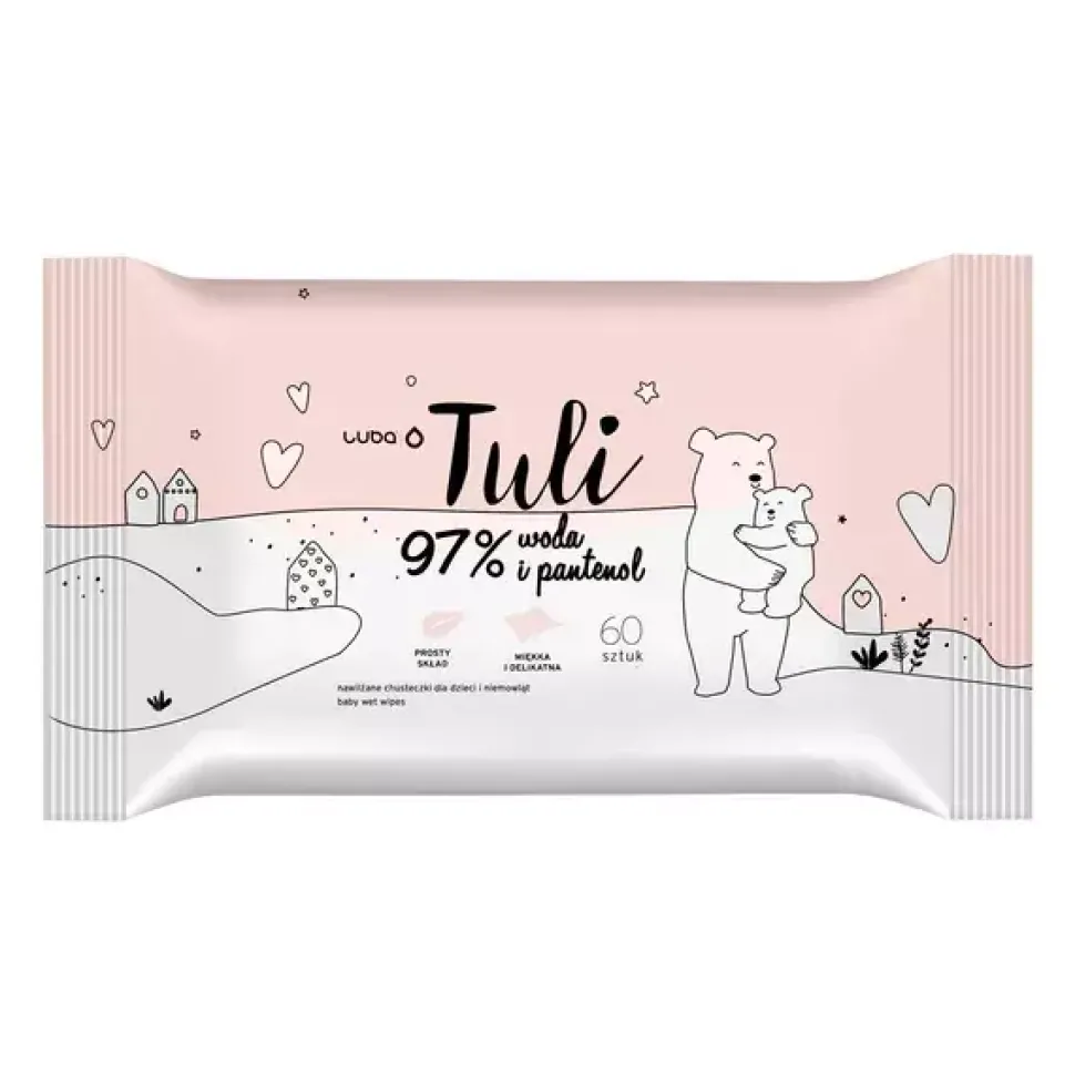 Tuli 97% woda i pantenol, nawilżane chusteczki dla dzieci, 60 szt.