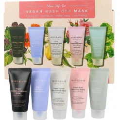 Vegan Wash Off Mask MINI Gift Set Zestaw pielęgnacyjnych masek do twarzy + silikonowy pędzelek